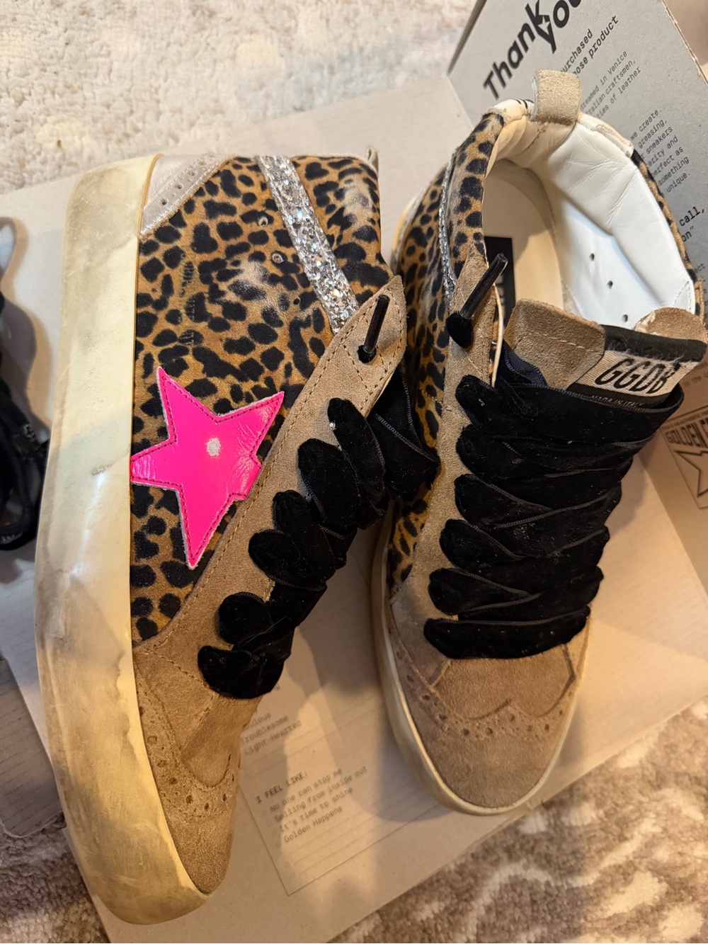 Golden Goose Women’s Mid-Star Suede High-Top Sneakers in Taupe with Pink Star - Picture 5 of 7